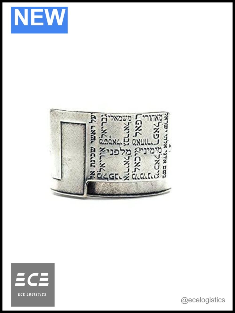 Silver Plated Brass Adjustable Hebrew Angel Blessing Ring Unisex Statement